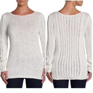 Rachel Zoe Womens Karla Open Cream Lace Knit Stretchy Cotton Blend Sweater| XL